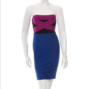 Authentic Simone Bandage Dress by Herve Leger- blue pink & black
